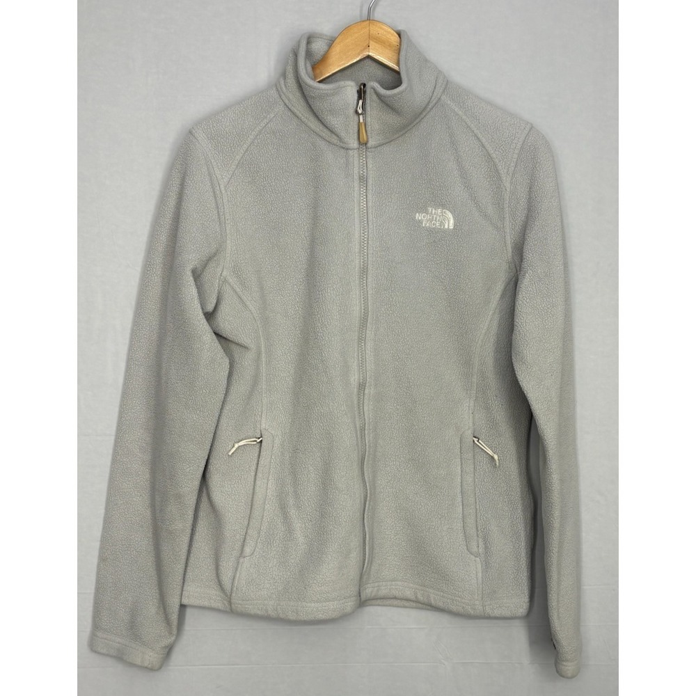 North Face Full-Zip Fleece Jacket Womens Gray Mock‎ Neck Pockets Outdoor Large
